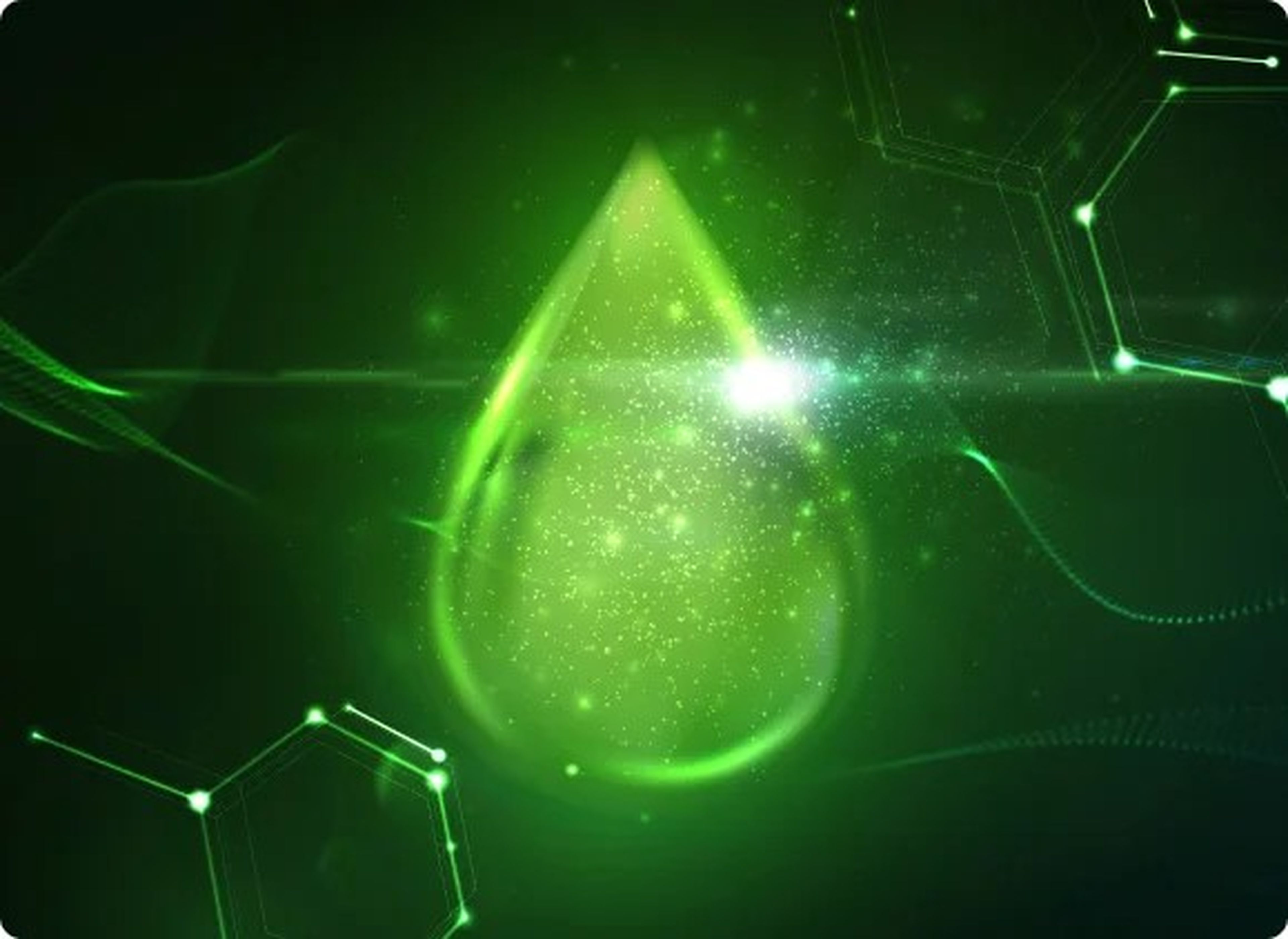 Groene druppel HVO met chemische structuren errond